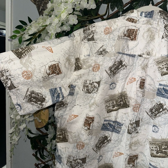 Basic Editions Men's White and Blue Map Print Shirt - Picture 6 of 9